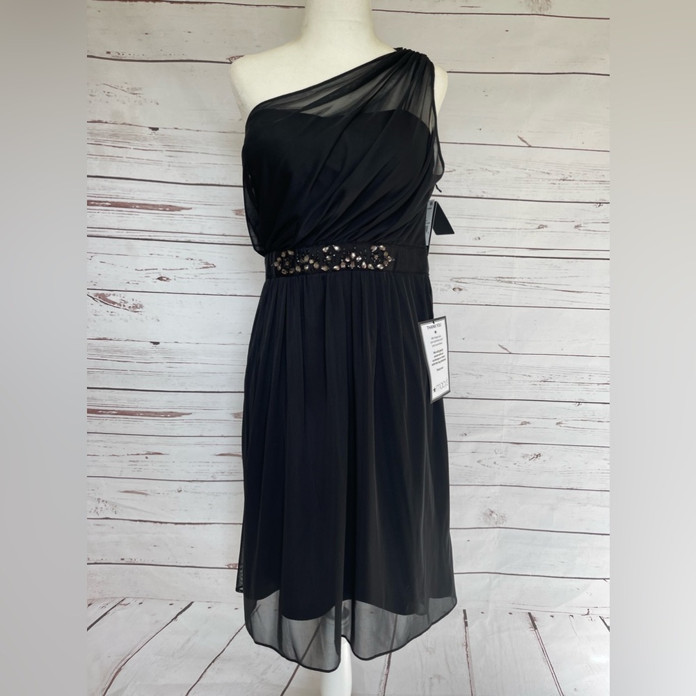 8 Adrianna Papell Black One Shoulder Dress LBD NWOT new